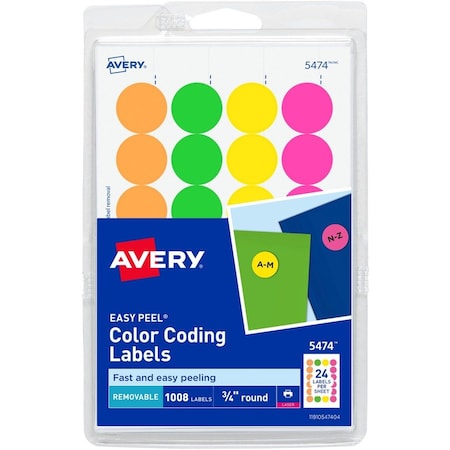 Avery Label, Round, 3/4Dia, Neonast 1008PK AVE05474